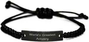 World's Greatest Actuary Rope Bracelet, Actuary Gifts for Him, Father's Day Unique Gifts from Men, Black Stainless Steel Quote Rope Jewelry