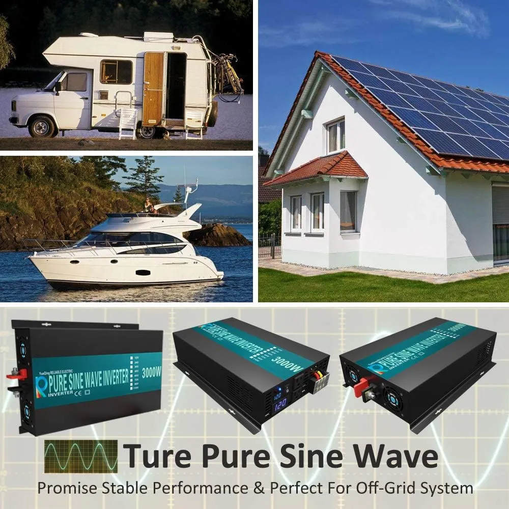 WZRELB Reliable 3000w Pure Sine Wave Solar Power Inverter 24v 110-120v 60hz With LED Display (Black) Solar System (RBP-3000S-LEDblack)