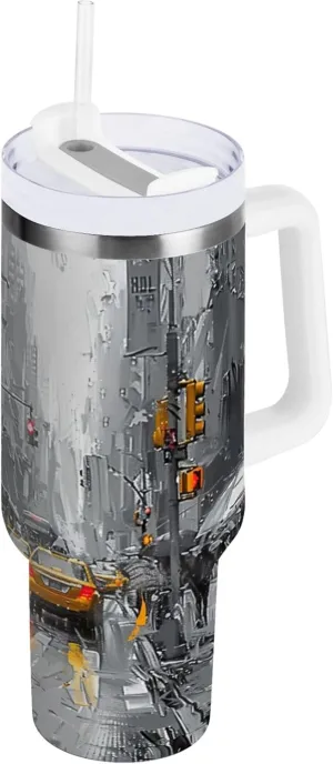 xigua Yellow Cabs Tumbler with Handle Lid and Straw, 40oz Insulated Stainless Steel Tumbler Cup Reusable Double Walled Travel Coffee Mug for Hot & Cold Drinks Home Office