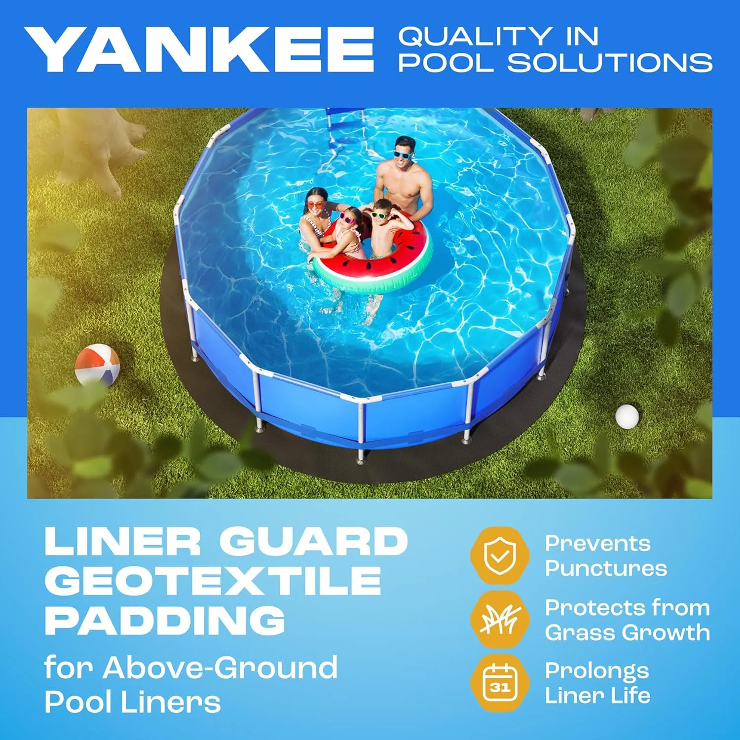 Yankee Pool Liner Pad, 21 Ft Round Puncture Proof Pool Mat, Above Ground Pool Liner Protector Against Tearing, Grass, Under Pad to Prolong Swimming Pool Liner Life