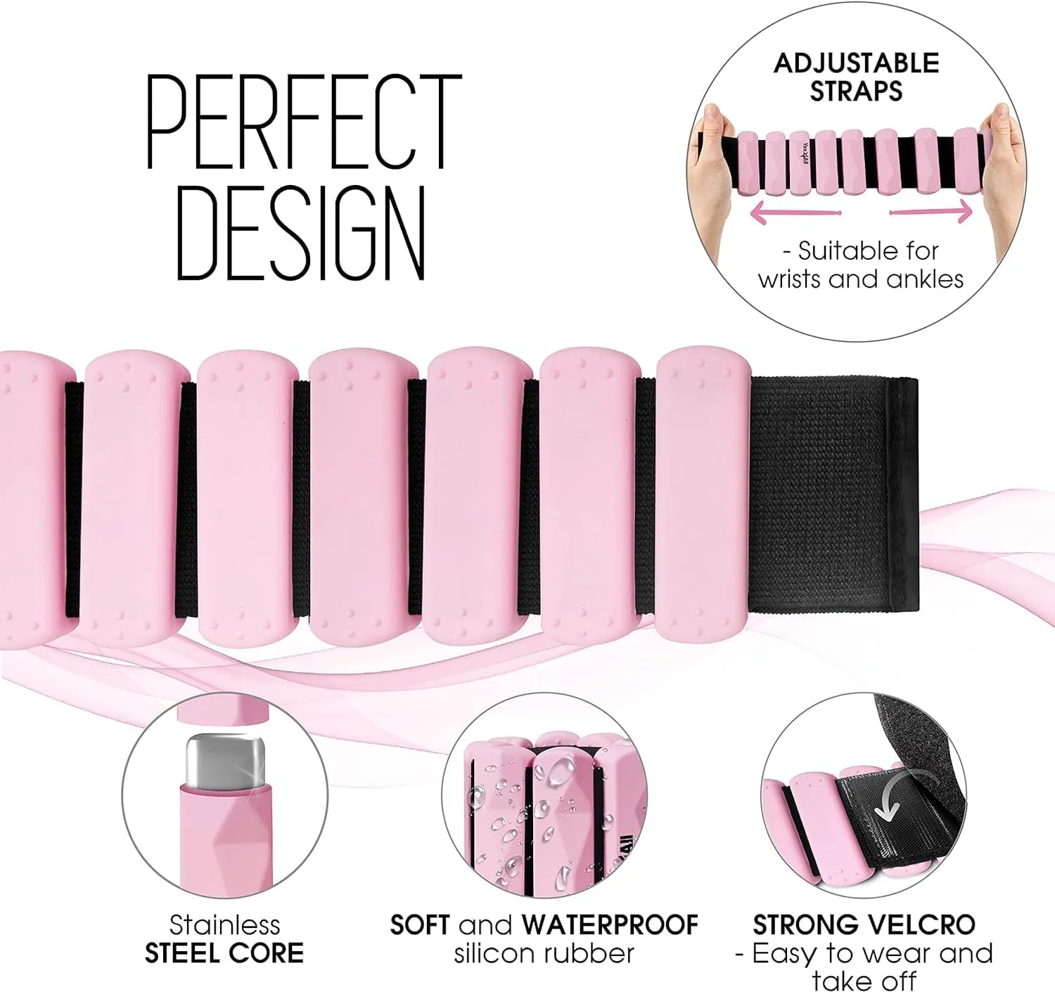 Yes4All Wrist & Ankle Weights Set 2x 1lb - Premium Silicone Adjustable For Women/Men Home Gym, Yoga, Cardio, Pilates, Running