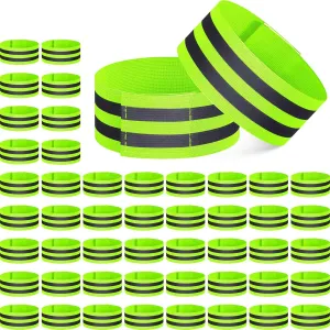 Yilloog 100 Pcs Reflective Arm Bands for Night Walking Reflector Bands Wrist Arm Ankle Leg High Visibility Reflective Gear Safety Reflector Tape Straps for Cycling and Running