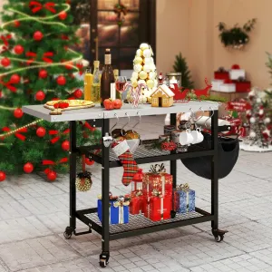YITAHOME Outdoor Grill Cart with Satinless Steel Tabletop and Wheels, 47.2'' x 19.7'' Outdoor Pizza Oven Cart with Foldable Side Table, Storage Cart Bar Cart Food Prep Stand for Grilling BBQ Pizza