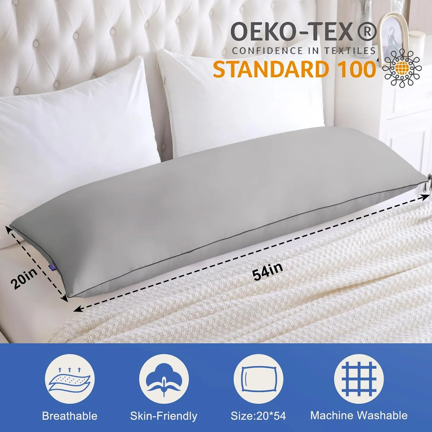 YZ HOME Memory Foam Body Pillow Insert - Full Body Pillow for Adults - Soft Large Long Bed Pillow for Side Sleeper