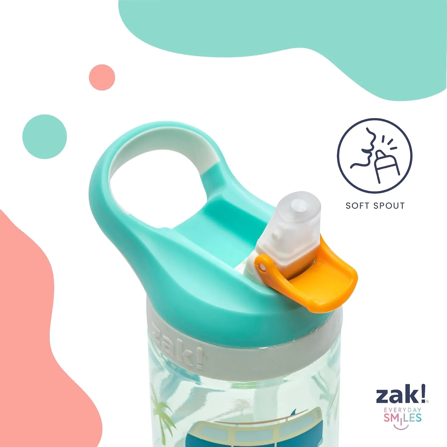 Zak Designs Atlantic Kids Water Bottle For School or Travel, 16oz Durable Plastic Water Bottle With Straw, Handle, and Leak-Proof, Pop-Up Spout Cover, 2-Pack (Zaksaurus and Safari)