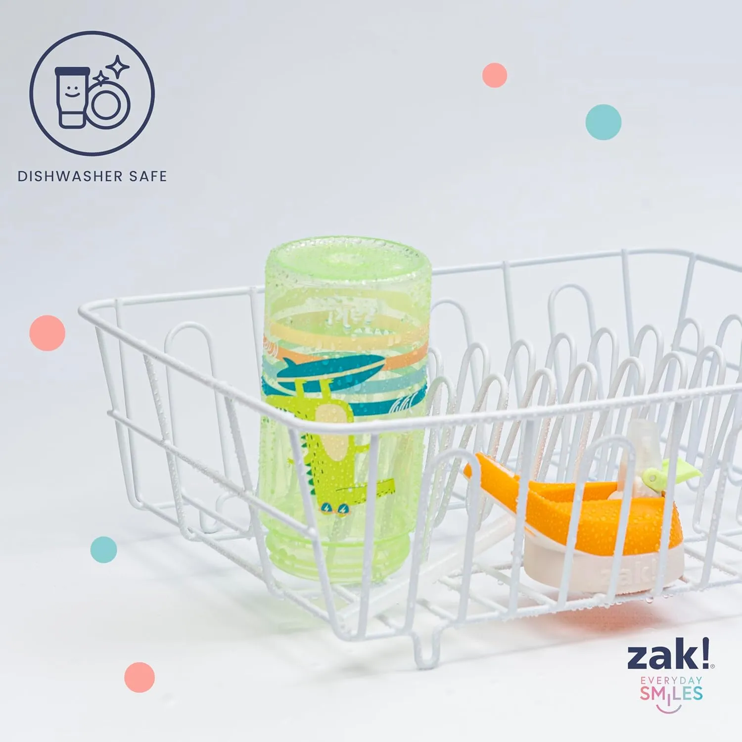 Zak Designs Atlantic Kids Water Bottle For School or Travel, 16oz Durable Plastic Water Bottle With Straw, Handle, and Leak-Proof, Pop-Up Spout Cover, 2-Pack (Zaksaurus and Safari)