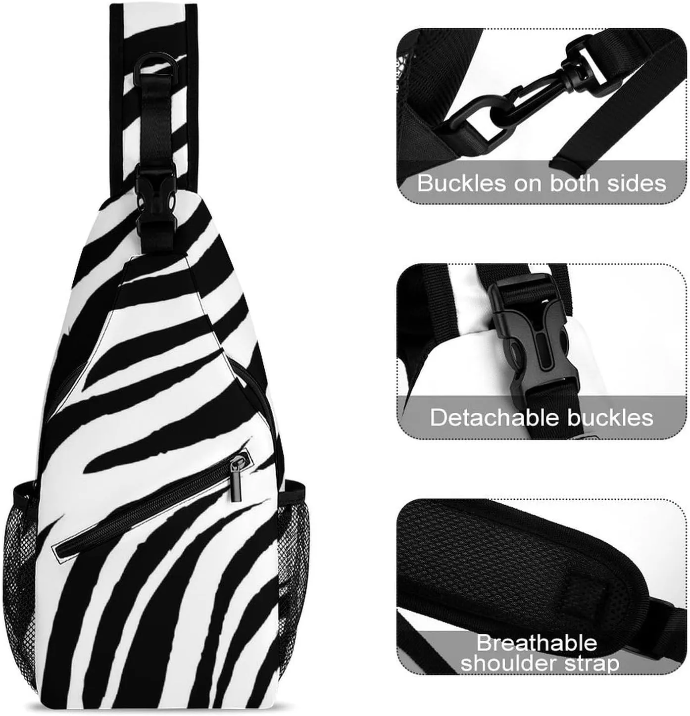 Zebra Stripe Sling Bag Mans Women Crossbody Backpack Chest Daypack Casual Backpack Travel Bag Running Daypack Leisure Backpacks