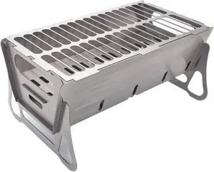 zeng Portable Stainless Steel Camping Grill – Foldable BBQ Charcoal Grill for Outdoor Cooking, Camping, Picnics (14.96"x8.66"x7.68", 7.5 lbs)