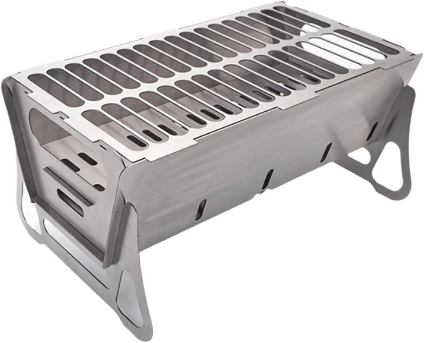 zeng Portable Stainless Steel Camping Grill – Foldable BBQ Charcoal Grill for Outdoor Cooking, Camping, Picnics (14.96"x8.66"x7.68", 7.5 lbs)