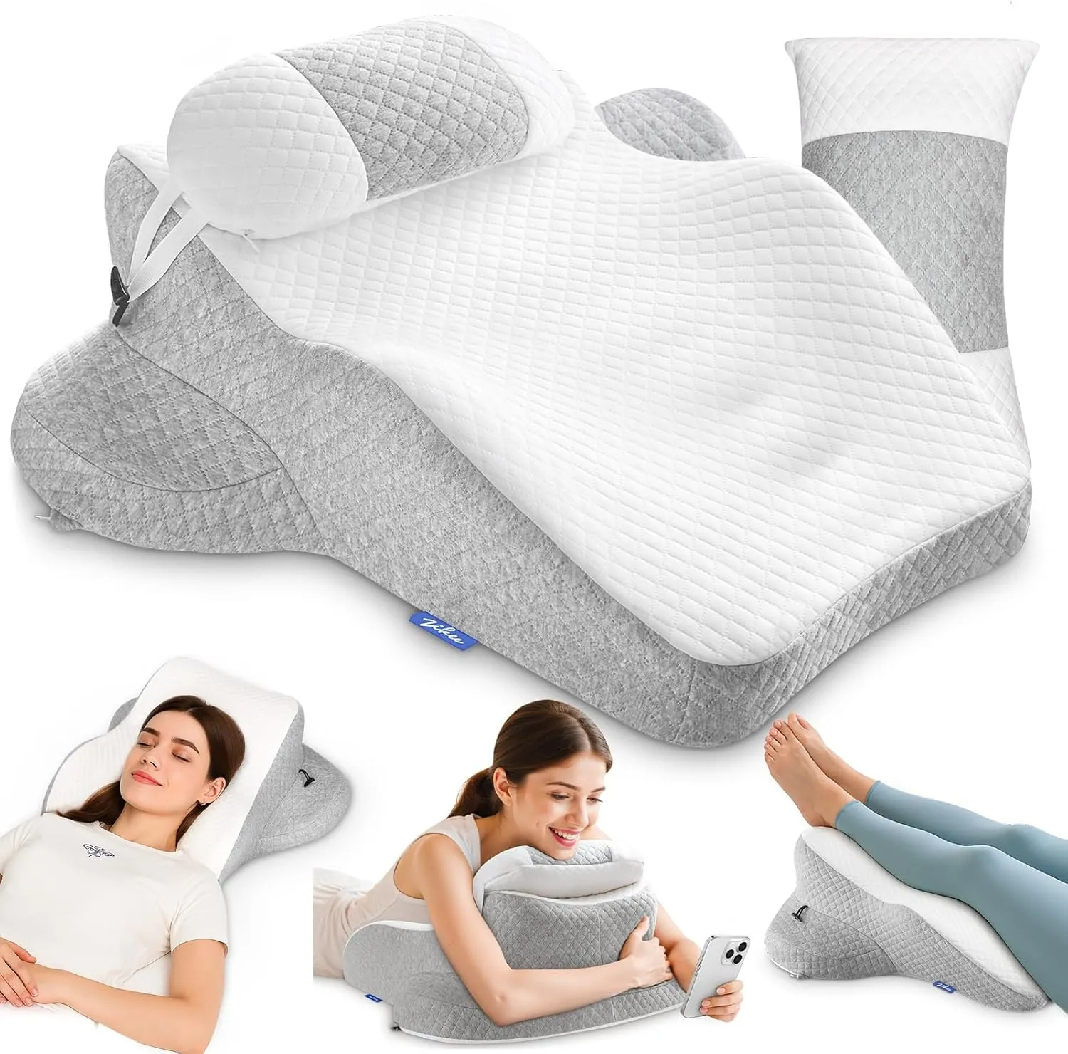 ZIKEE Ergonomic Multi-Positional Wedge Pillow for Stomach Sleepers, Scientific Zoning Design for Effective Shoulder & Back Pain Relief, Memory Foam Body Pillow for Reading, Skin-Friendly Fabric