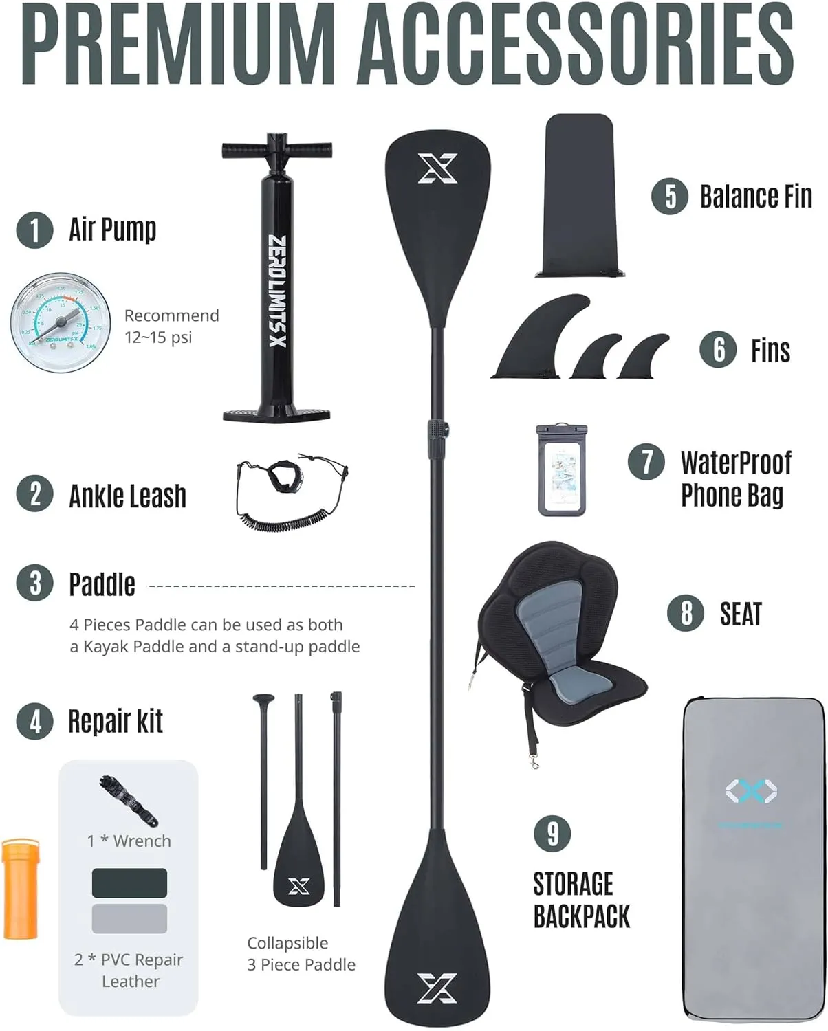 ZLX 10'6" Inflatable Stand Up Paddle Board, Extra Wide Stable Non-Slip Deck Pad, Unique Center Fin, Portable Paddleboard for Adults, Premium Blow Up Paddle Boards SUP for Beginners, All Skill Levels