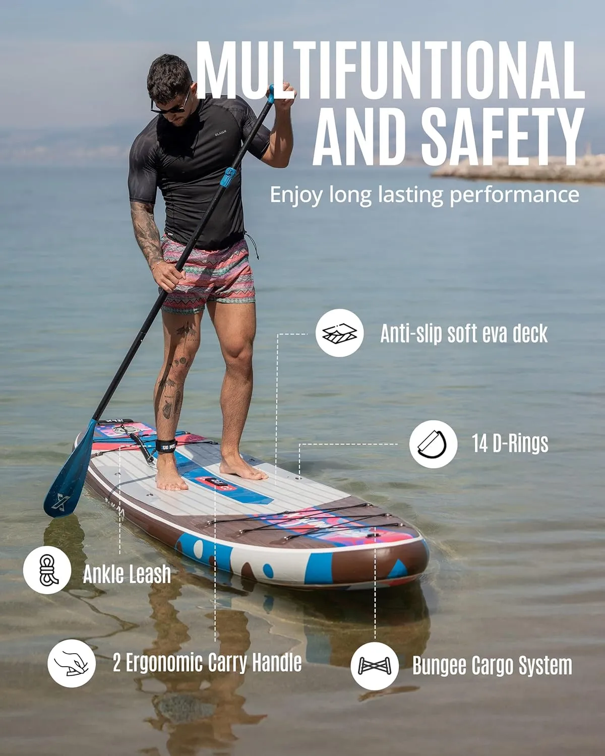 ZLX 10'6" Inflatable Stand Up Paddle Board, Extra Wide Stable Non-Slip Deck Pad, Unique Center Fin, Portable Paddleboard for Adults, Premium Blow Up Paddle Boards SUP for Beginners, All Skill Levels