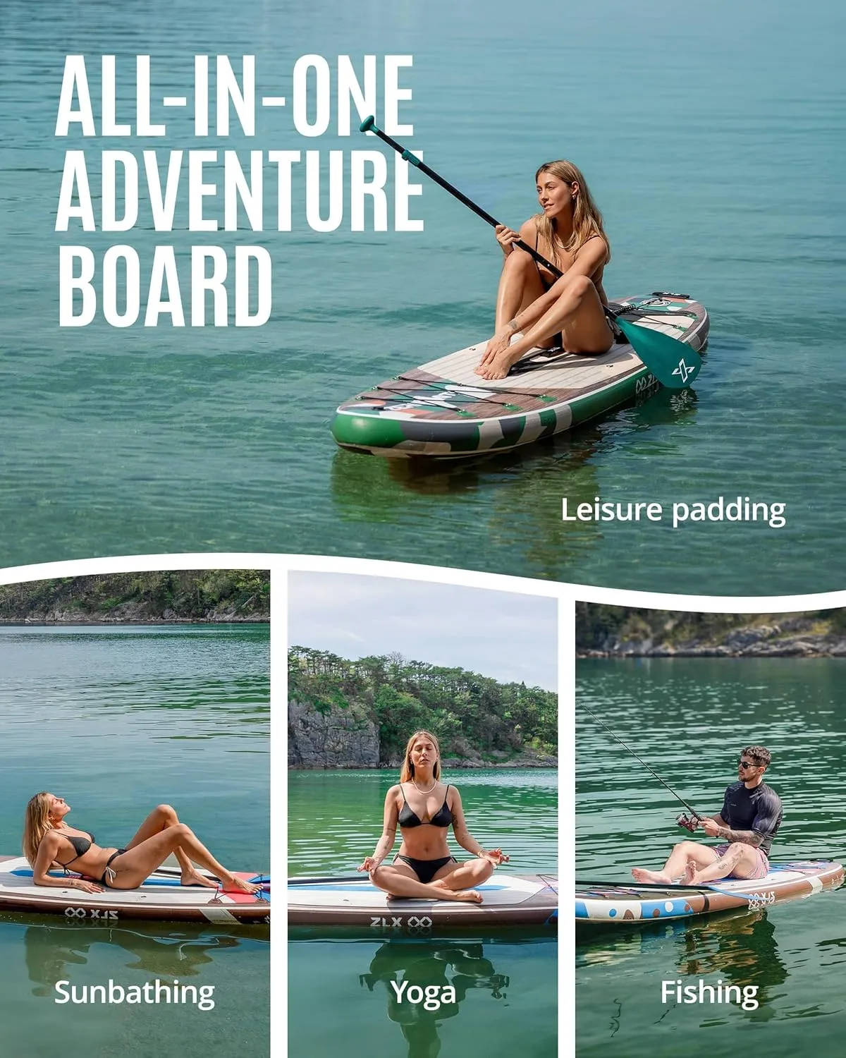 ZLX 10'6" Inflatable Stand Up Paddle Board, Extra Wide Stable Non-Slip Deck Pad, Unique Center Fin, Portable Paddleboard for Adults, Premium Blow Up Paddle Boards SUP for Beginners, All Skill Levels