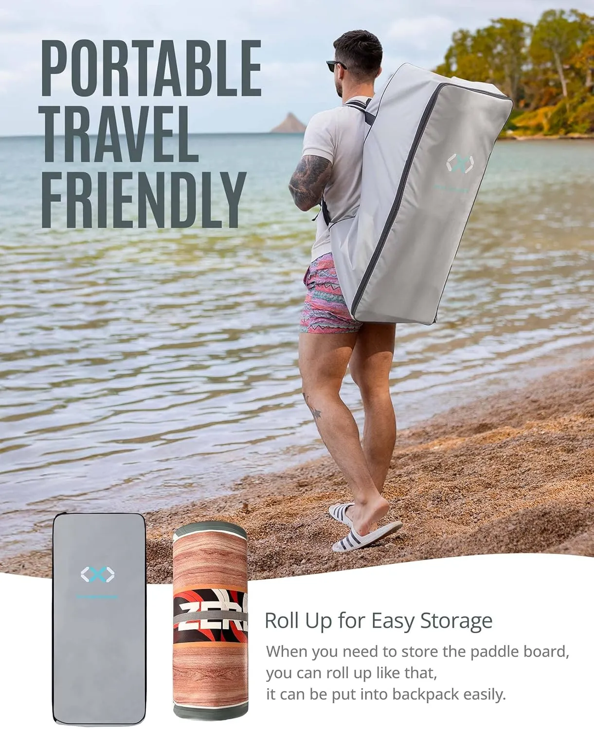 ZLX 10'6" Inflatable Stand Up Paddle Board, Extra Wide Stable Non-Slip Deck Pad, Unique Center Fin, Portable Paddleboard for Adults, Premium Blow Up Paddle Boards SUP for Beginners, All Skill Levels