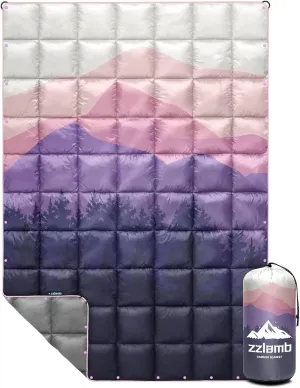 zzlamb Camping Blanket, Outdoor Lightweight Travel Blanket Puffy Portable Down Alternative, Windproof Warm Cloak with Snaps, Cozy Quilt Backpacking Picnic RV Plane Car Hammock Beach Climbing